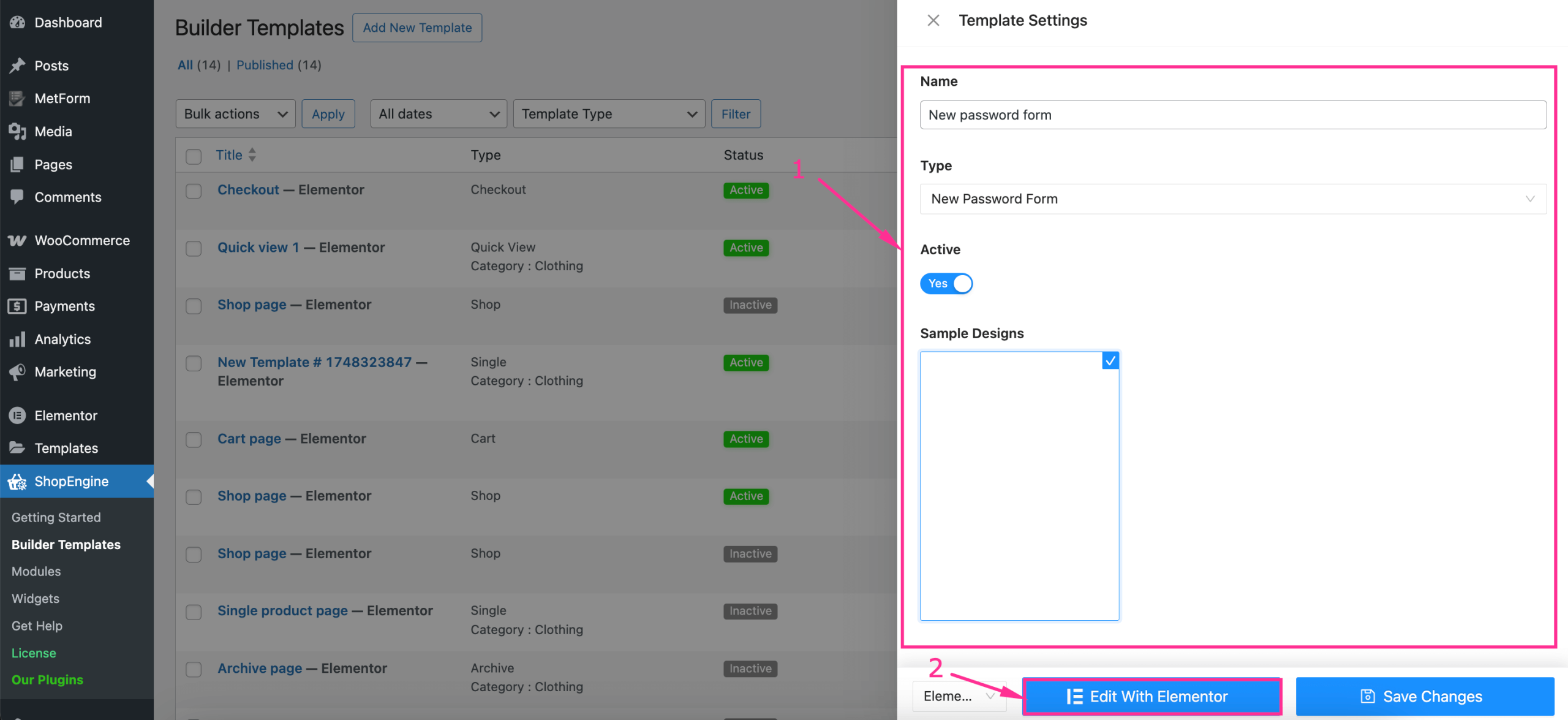 Add new password form template with ShopEngine