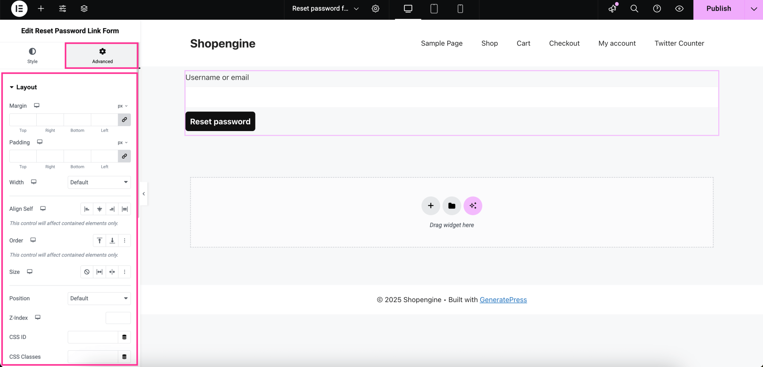 Advanced customization of reset old password form