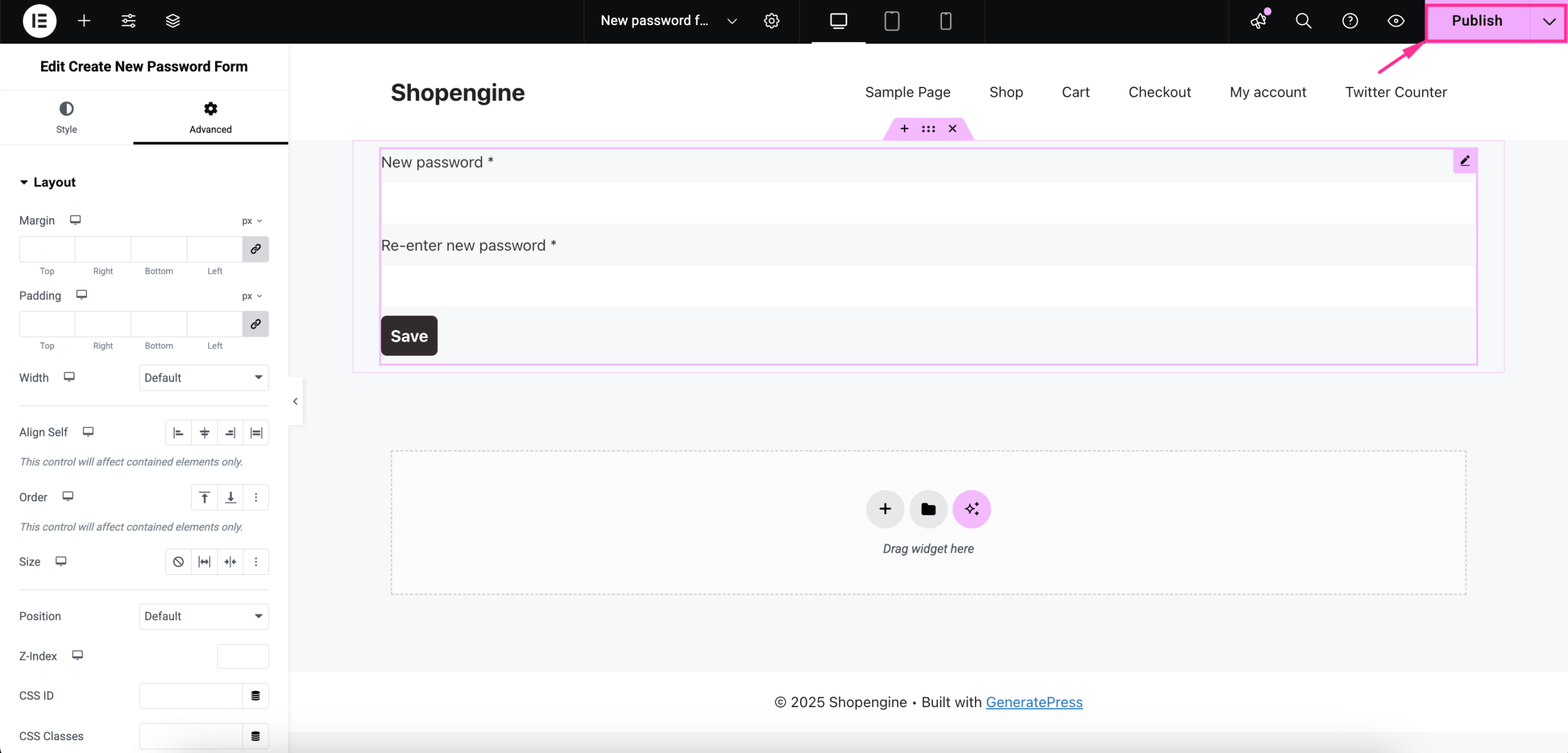 Live custom password form page with ShopEngine