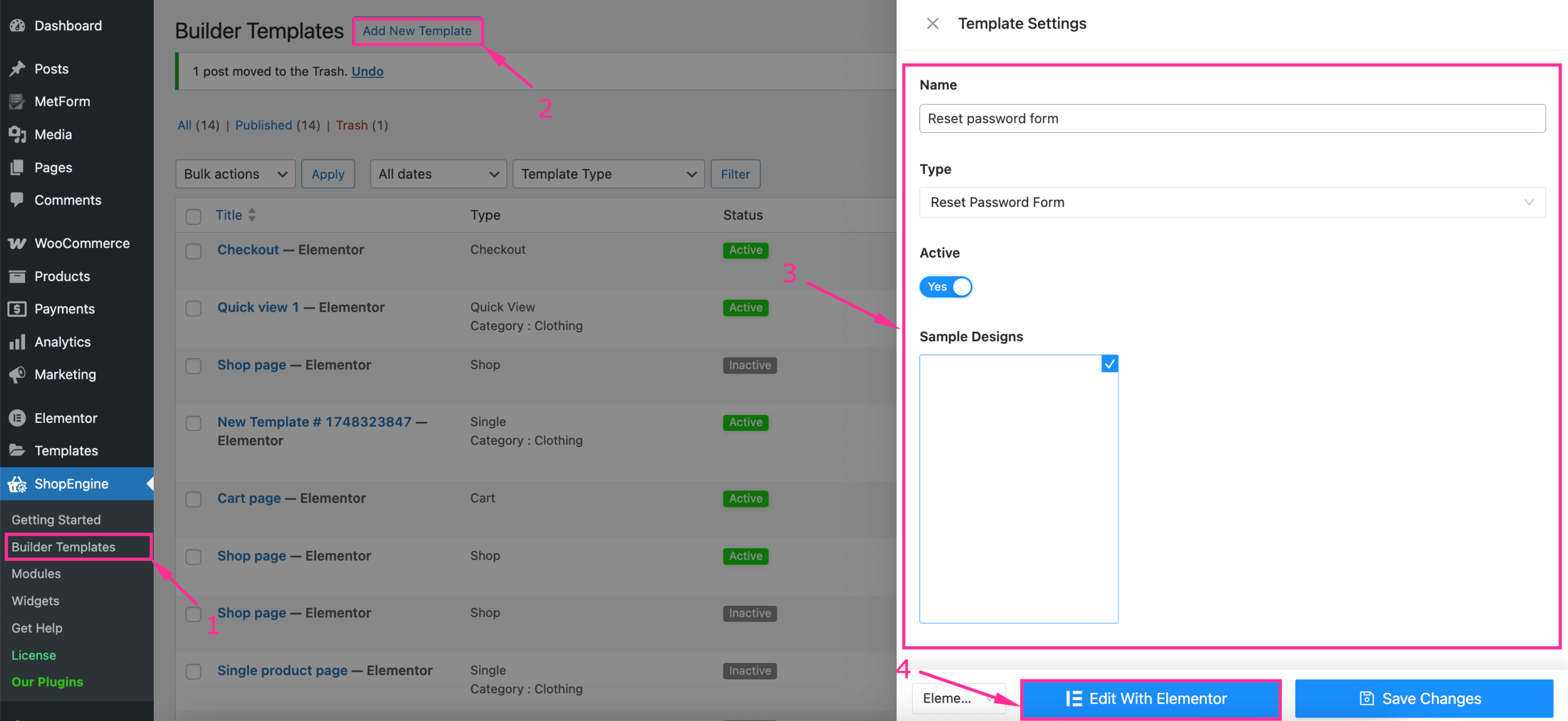 Create a reset password form template with ShopEngine