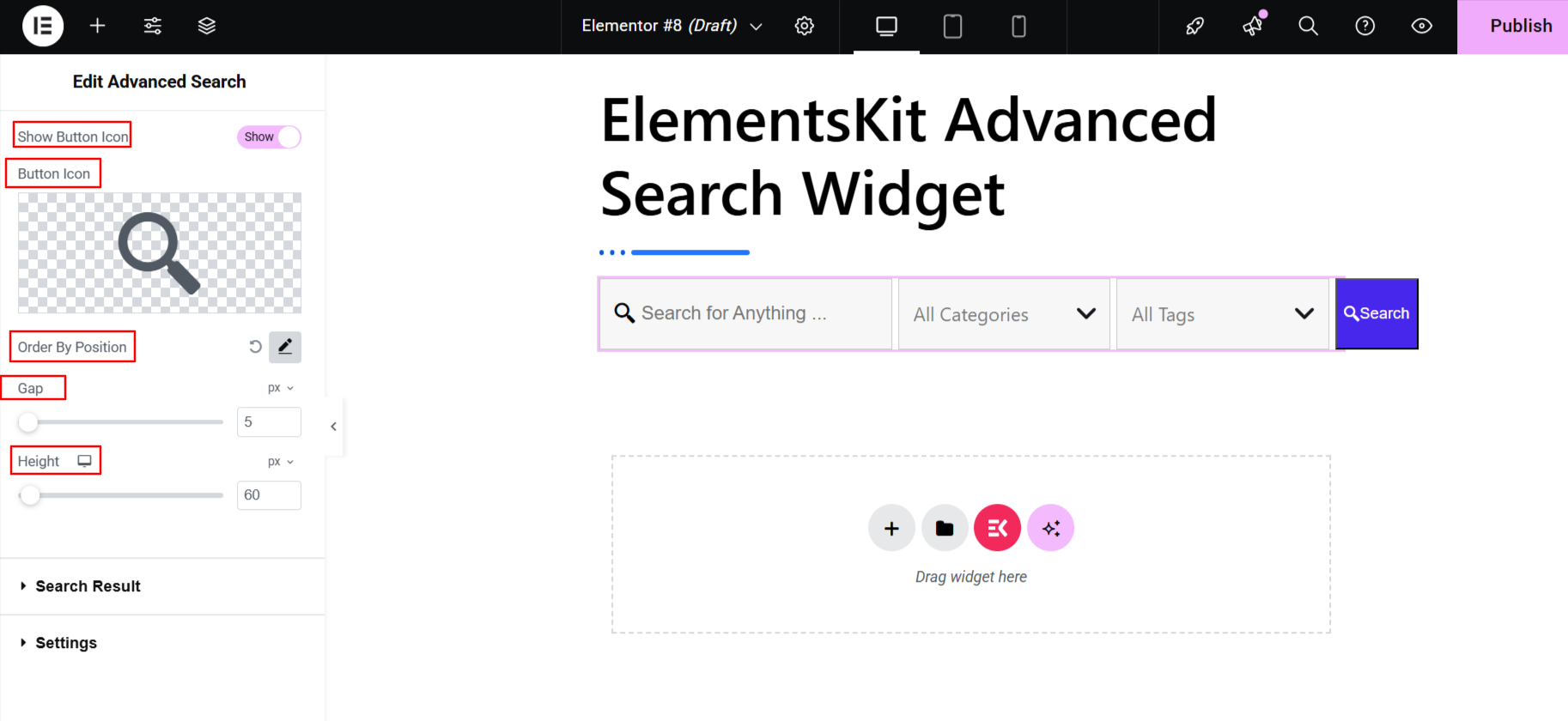 ElementsKit Advanced Search Widget