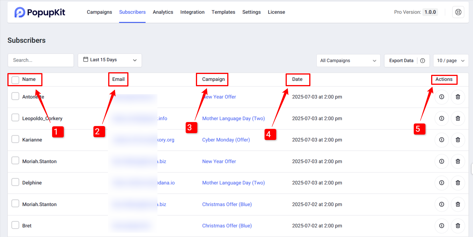 PopupKit Subscriber List, email leads