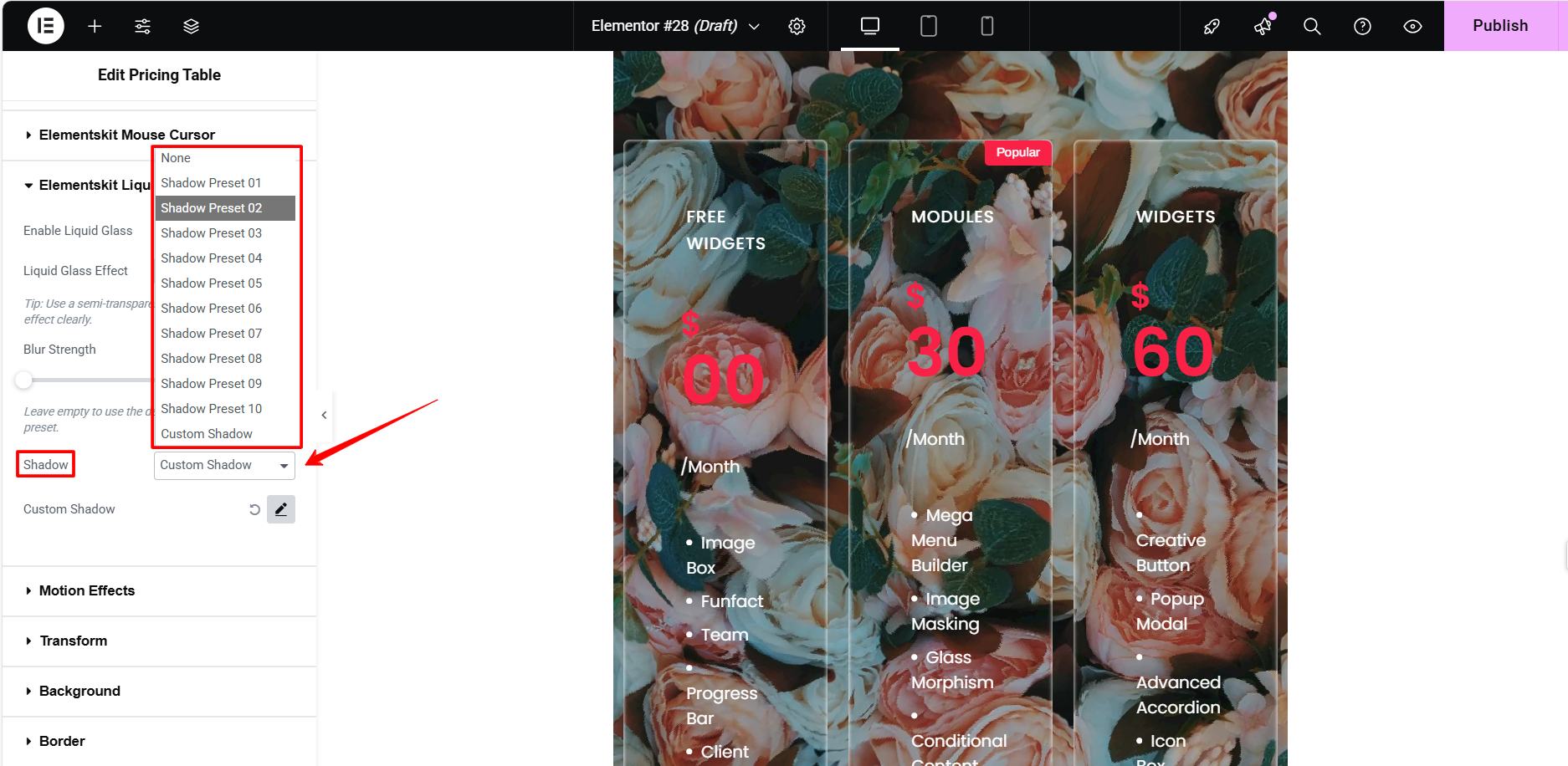 Add Liquid Glass effects on Elementor website