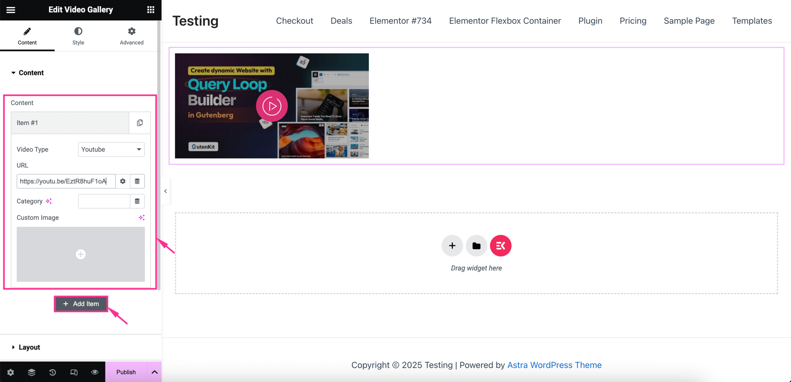 Edit video gallery in WordPress with ElementsKit's Video Gallery widget