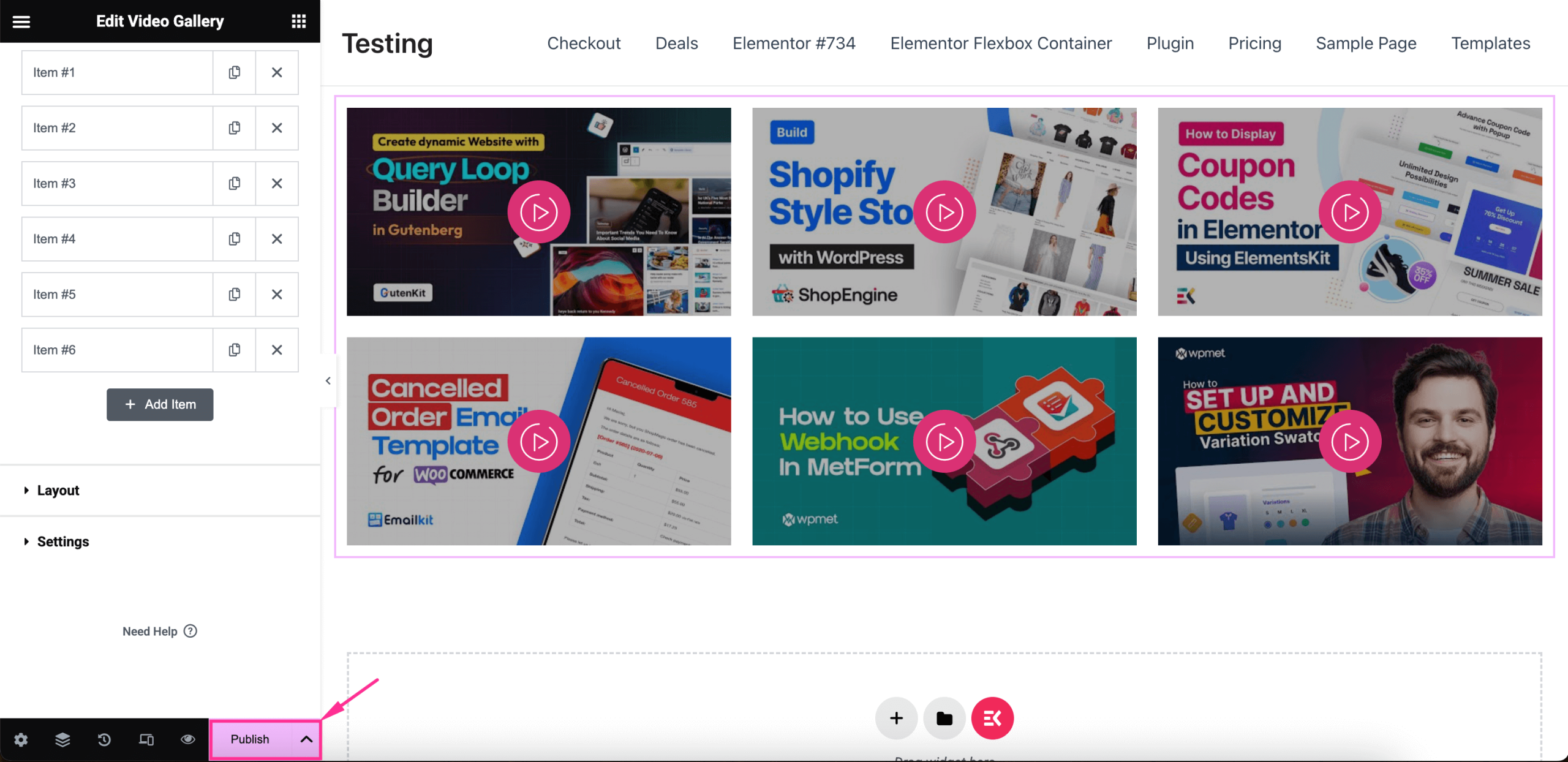 Publish the video gallery in WordPress with ElementsKit