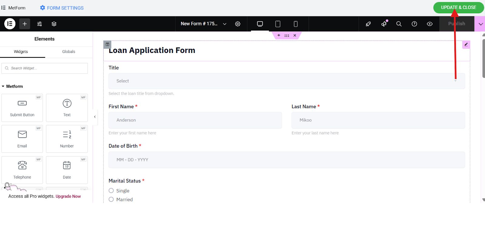 Update and close the form