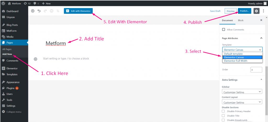 Create a new form using Elementor