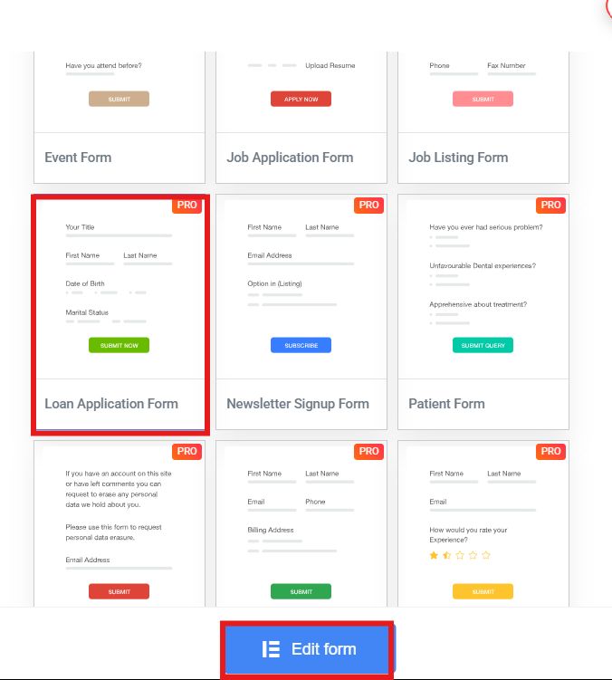 Loan Application Form of MetForm