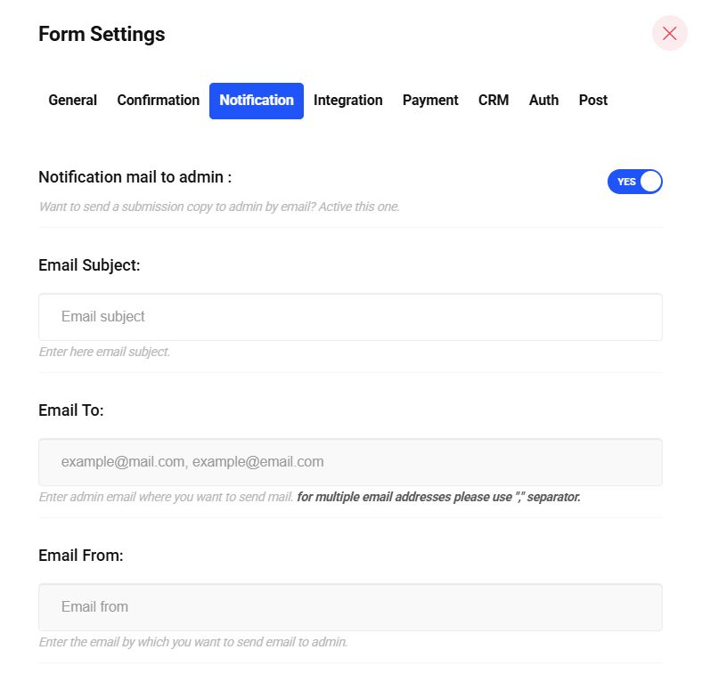 Enabling mail notification to admin
