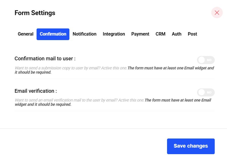 Enabling mail confirmation to user
