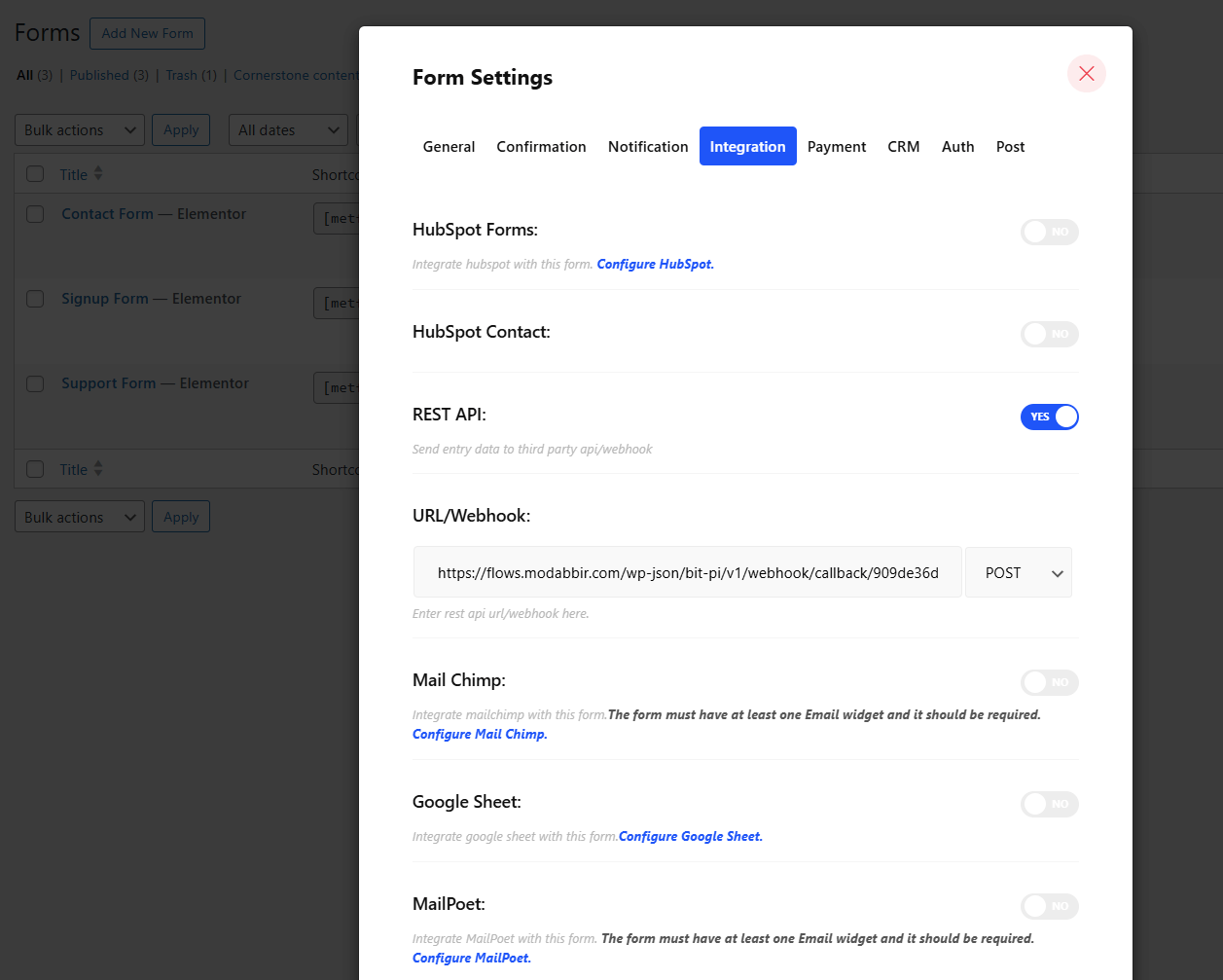 MetForm native integrations