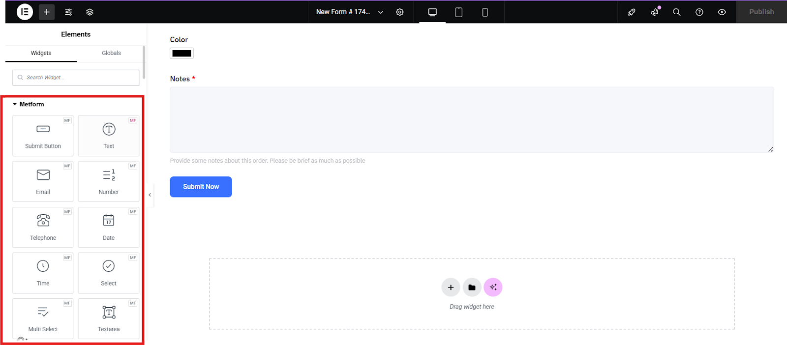Add widgets on your form
