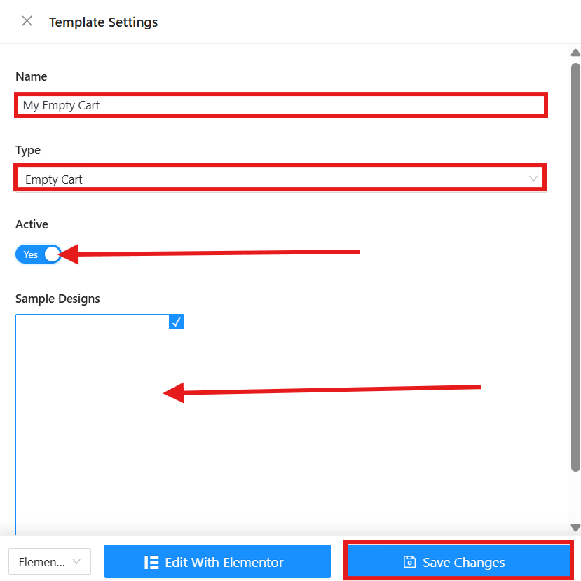 New cart template settings