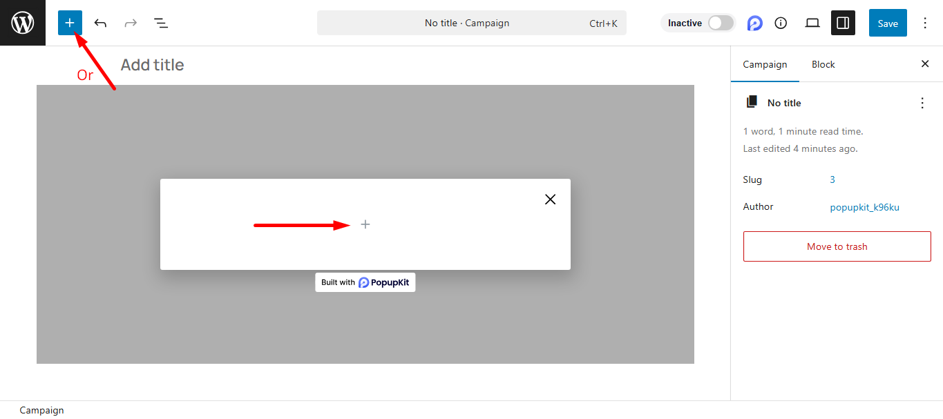 Click on the plus sign to add new elements