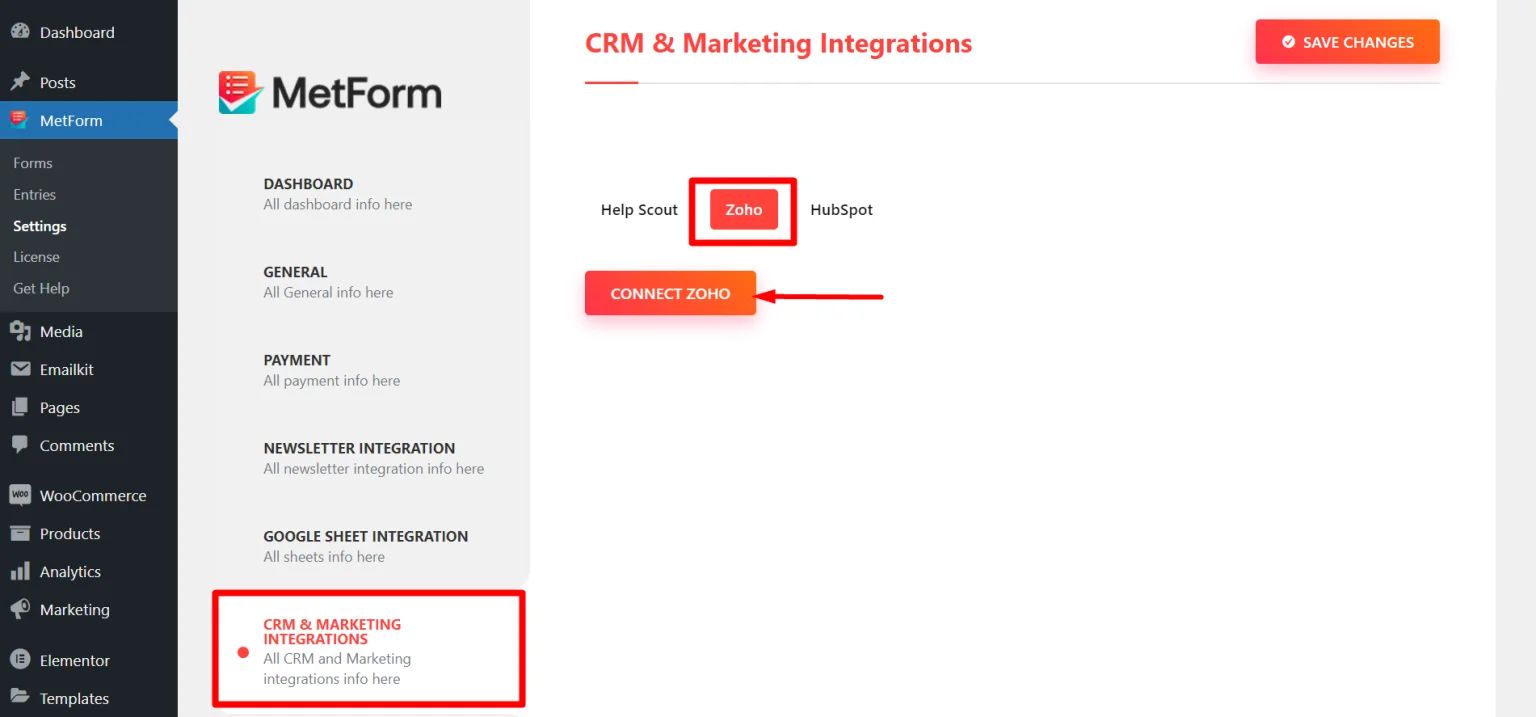 Connecting WordPress form with Zoho account