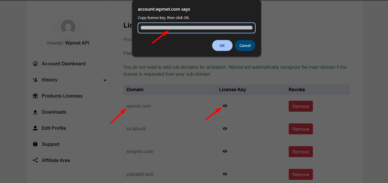 Copy your PopupKit License key