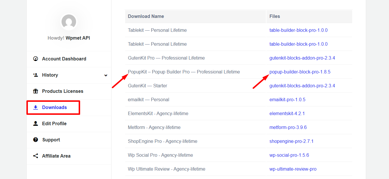 Download PopupKit pro from your Wpmet account