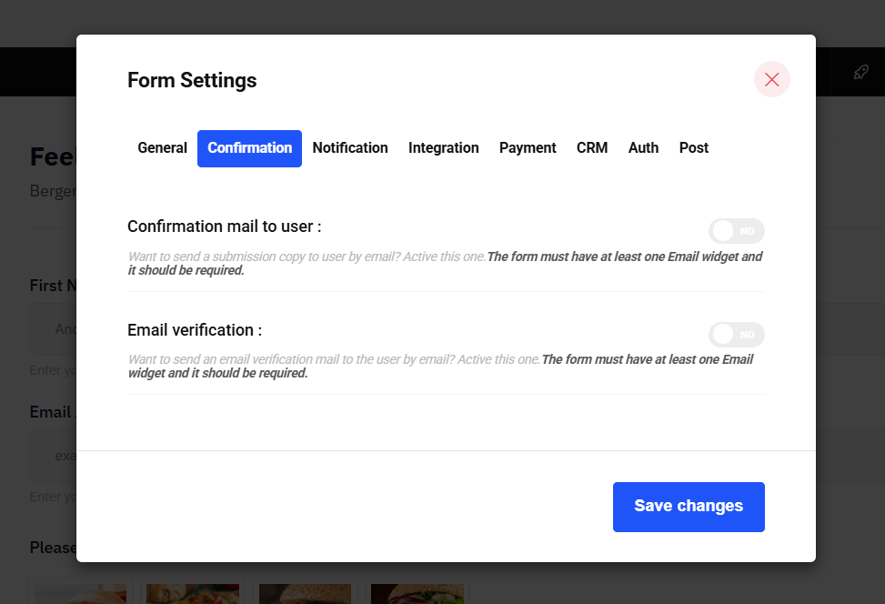 Enable confirmation mail to user