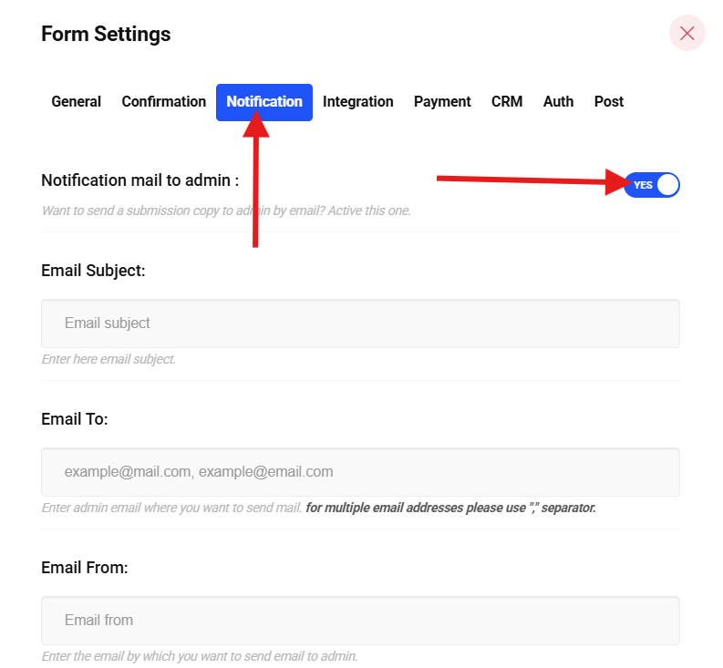 Enable notification mail to admin