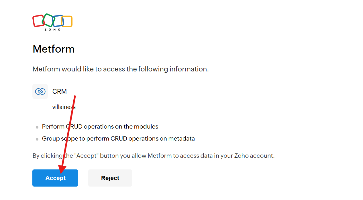 Invitation to accept the invitation to connect with Zoho