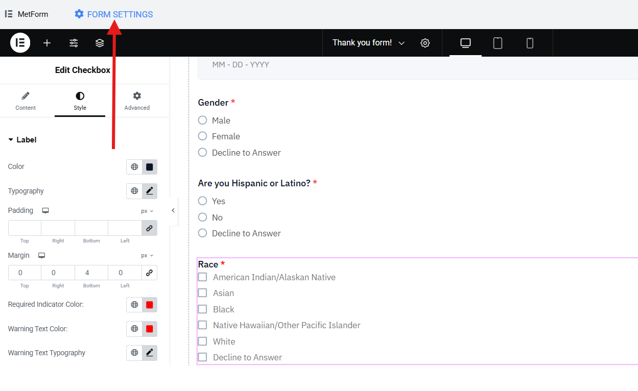 Set-up your form settings