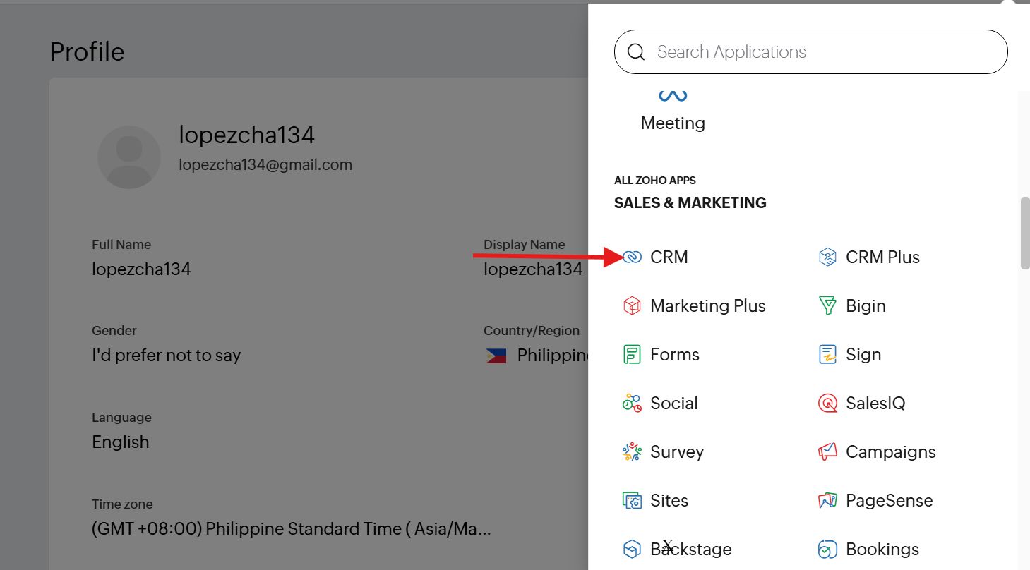 Zoho account creation