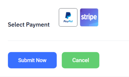 Payment options for a food order form