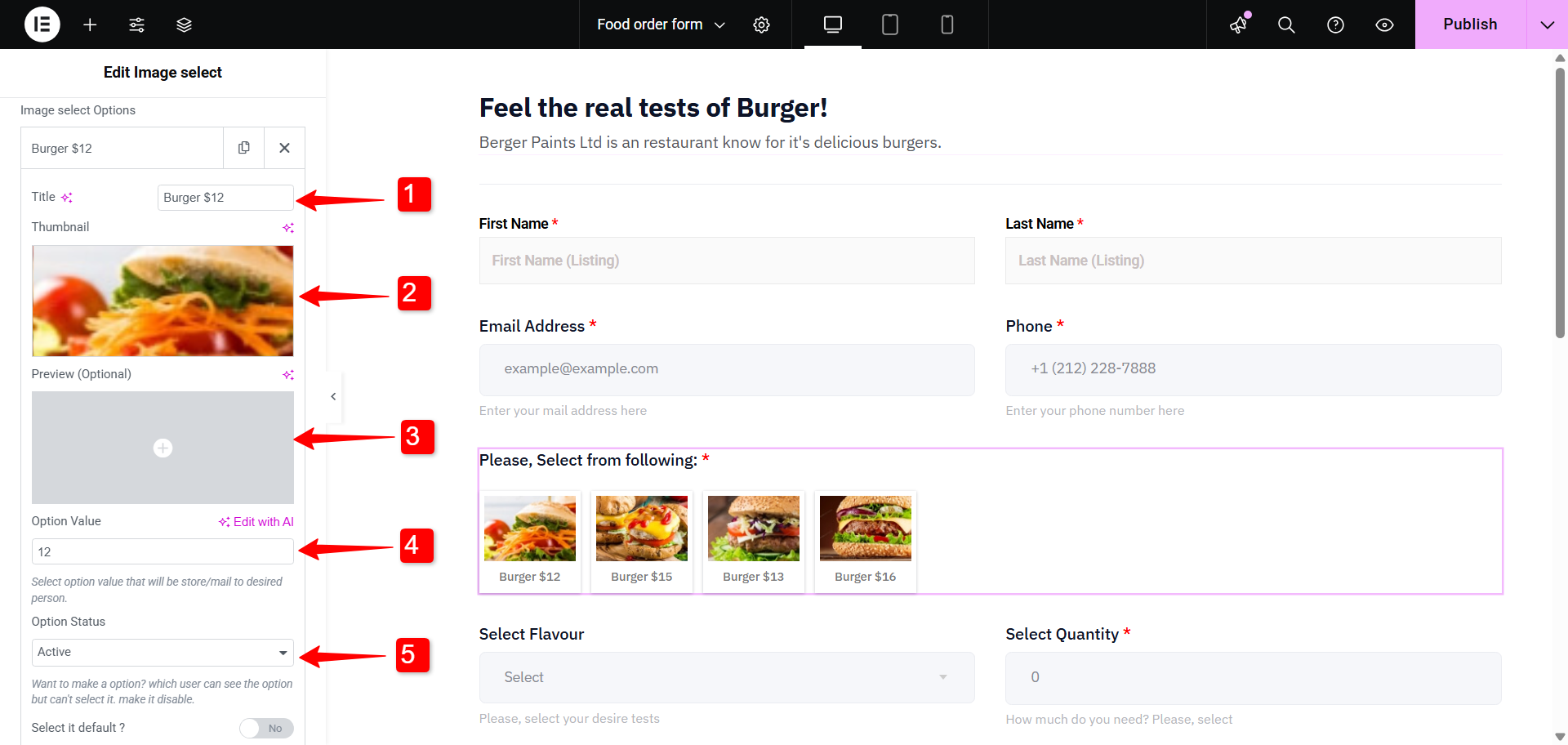 Add Food Menu and Selection option in a WordPress food order form