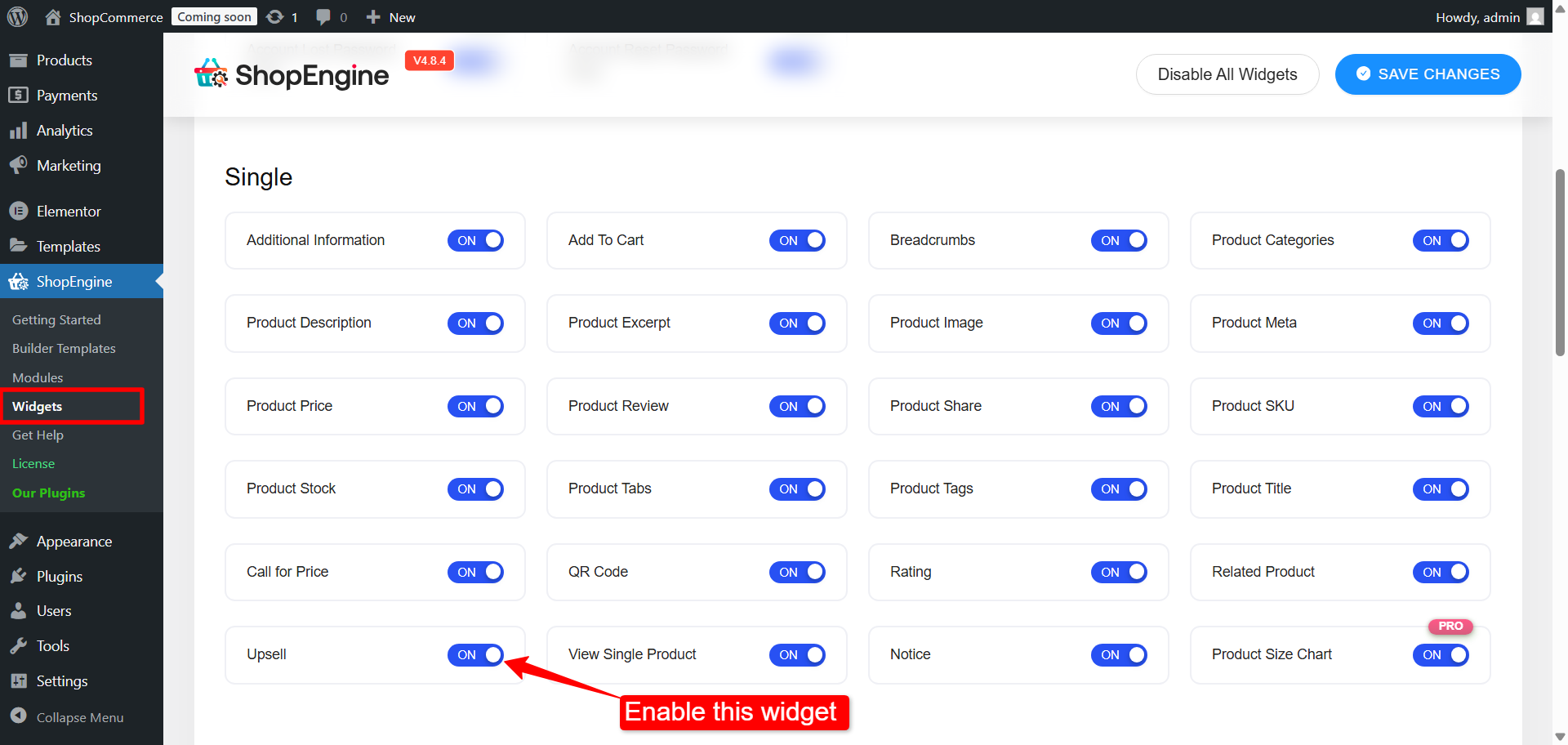 enable WooCommerce upsell widget