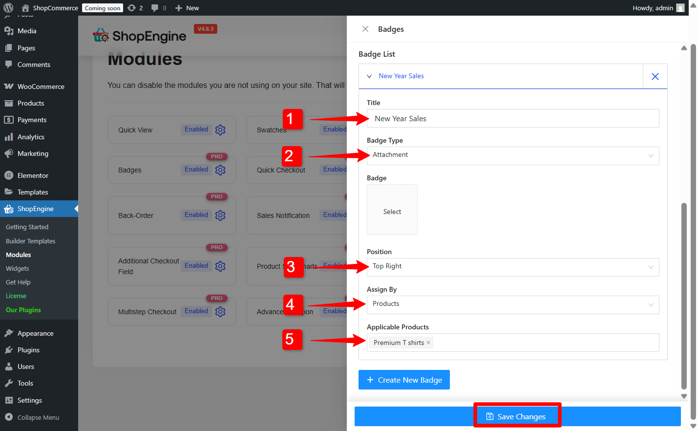 Configure the WooCommerce badge module