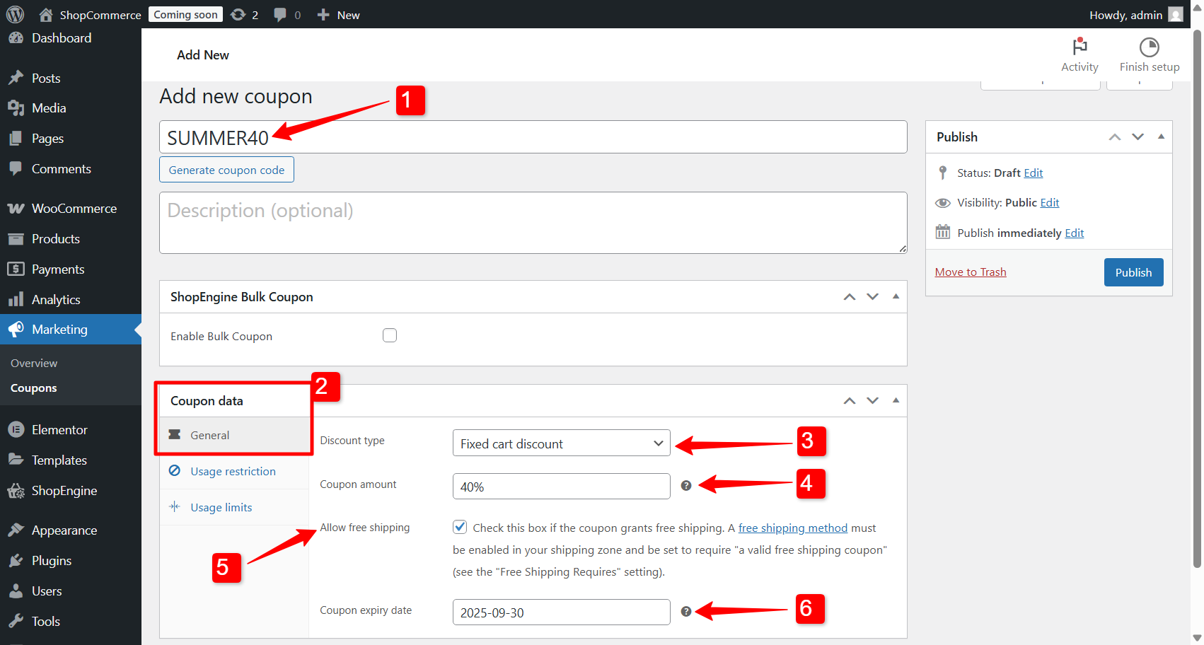 Create coupon codes for WooCommerce discounts