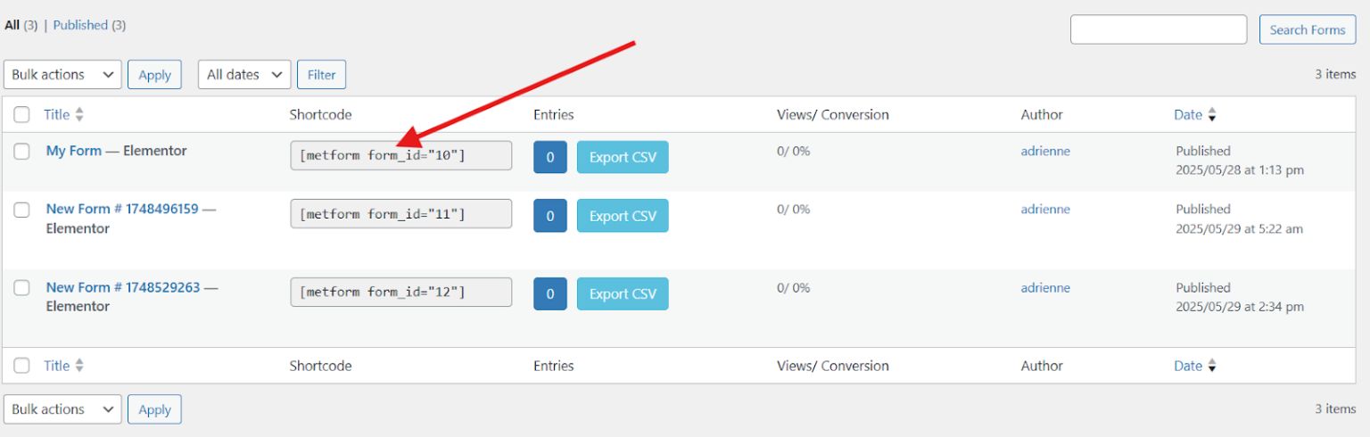 Add Form with Shortcodes