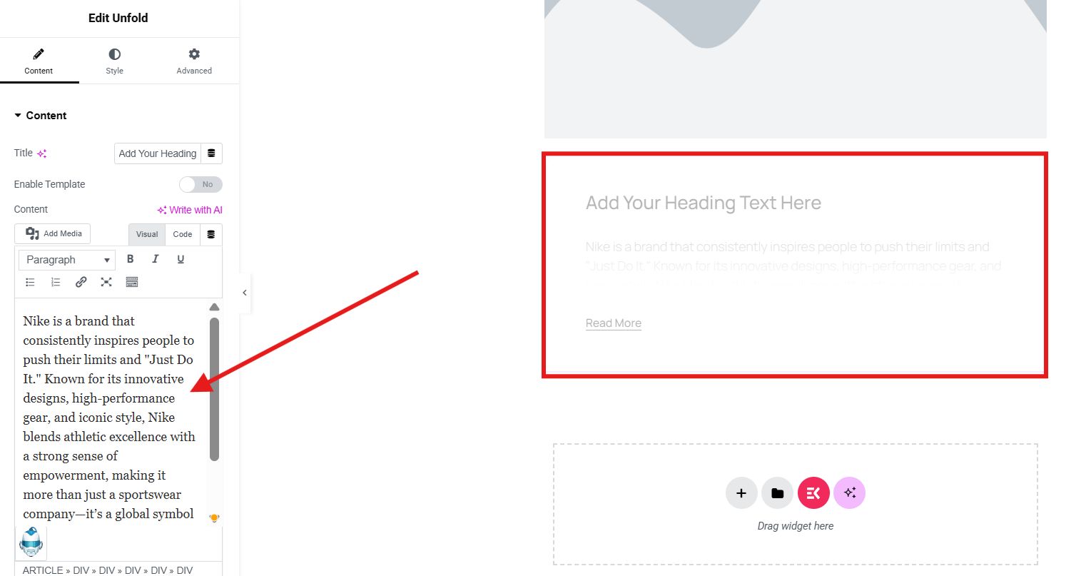 Add text for unfold, hide, or show text feature