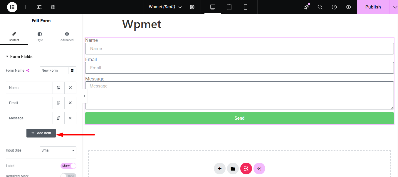 Click on the add item button