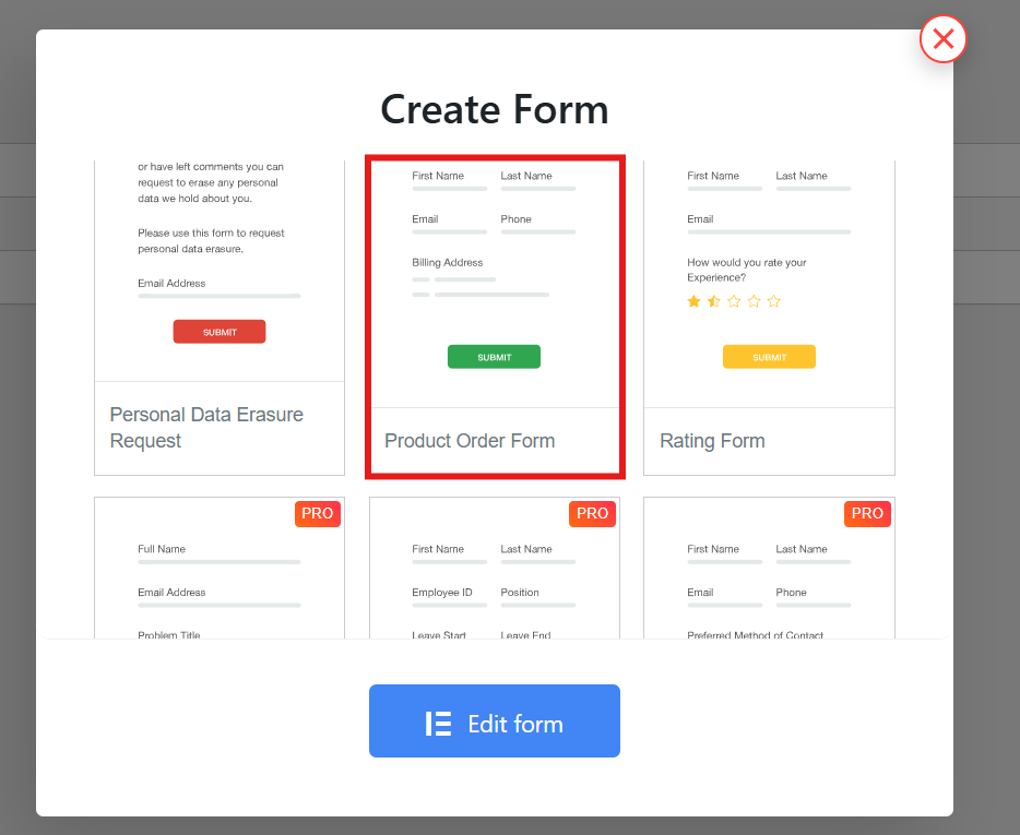 Product Order Form