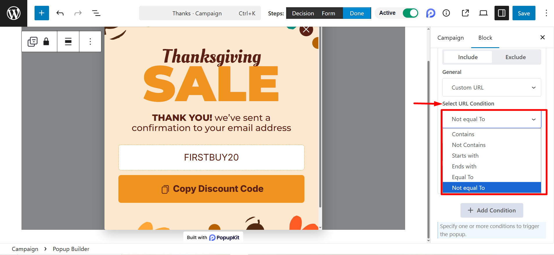 Select URL Condition