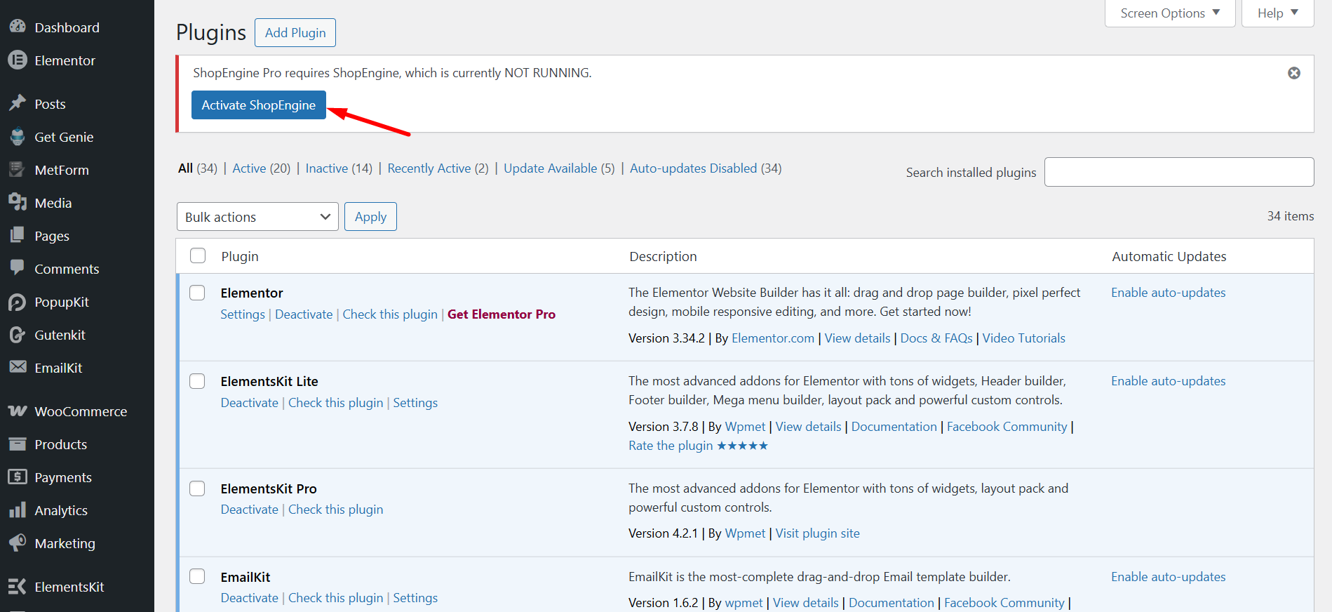 ShopEngine Pro requires ShopEngine Lite