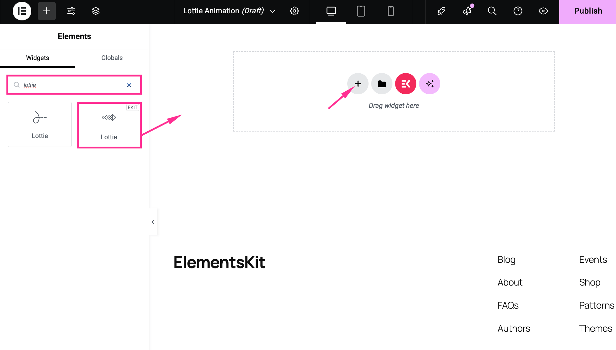 Integrate Lottie animation with the ElementsKit widget