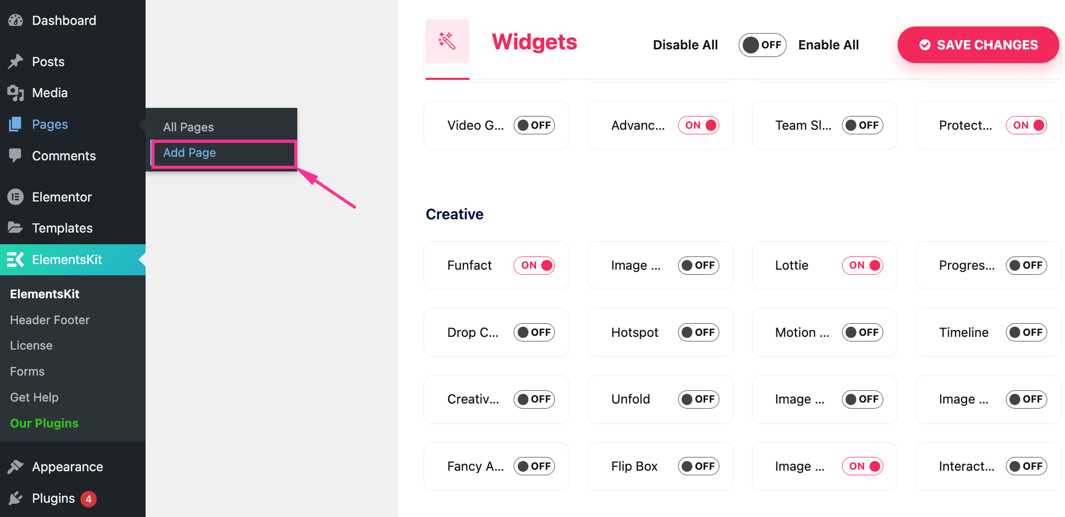 Add a page for Lottie animation with ElementsKit