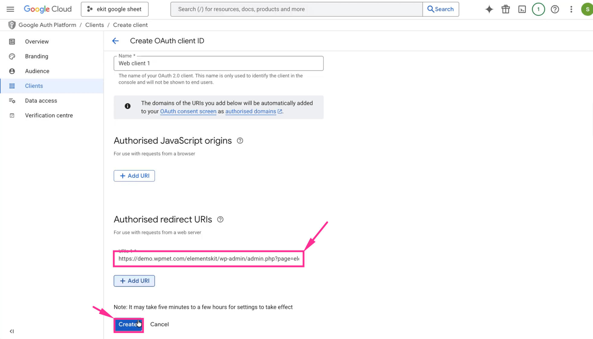Find API key for Google Sheet integration with ElementsKit
