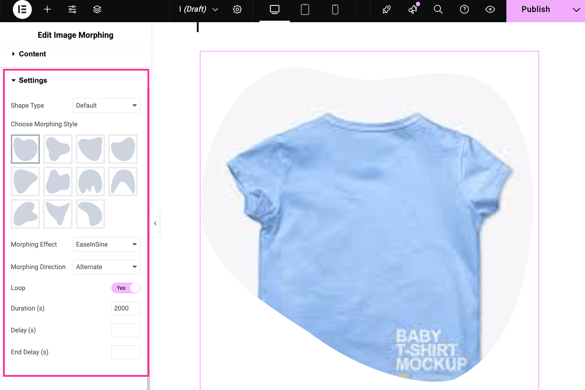 Custom image morphing with ElementsKit