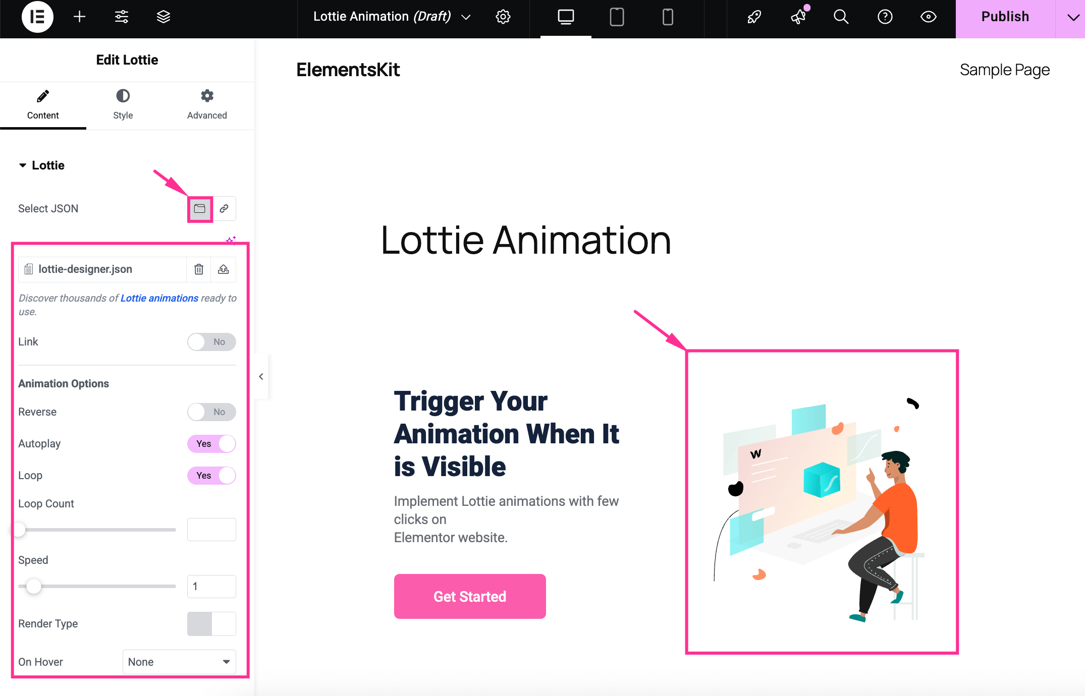 How to add Lottie Animations in WordPress with ElementsKit