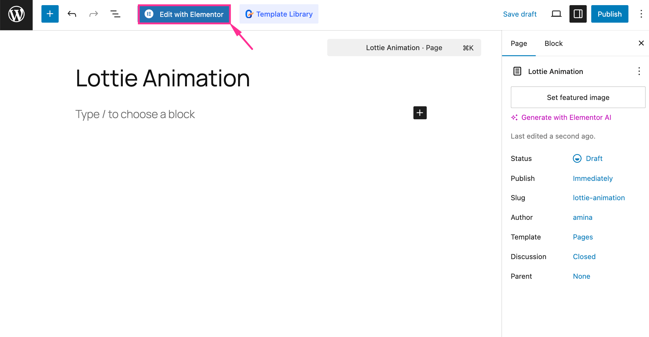 Add a page for Lottie animation with ElementsKit