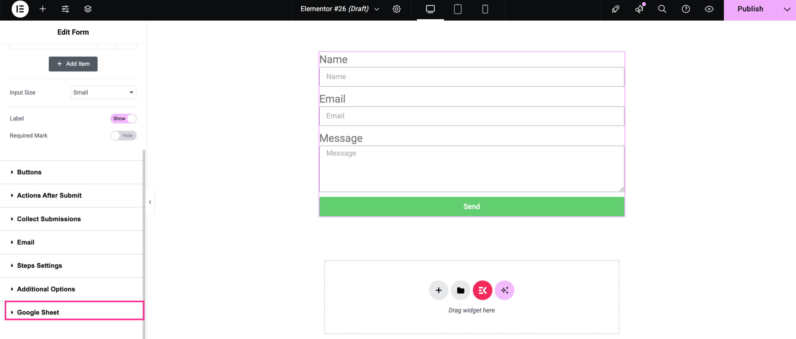 Send data from Elementor Form to Google Sheets with ElementsKit