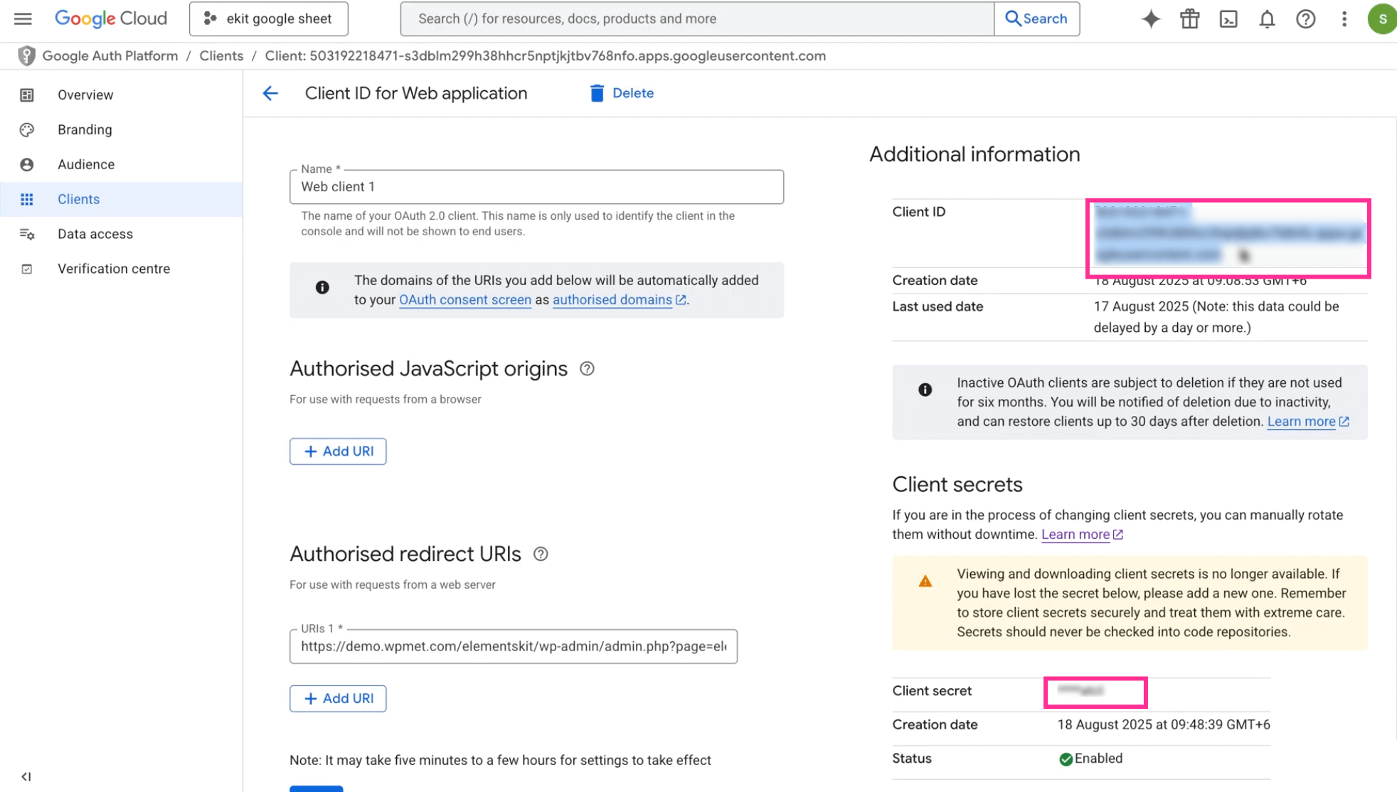 Find API key for Google Sheet integration with ElementsKit