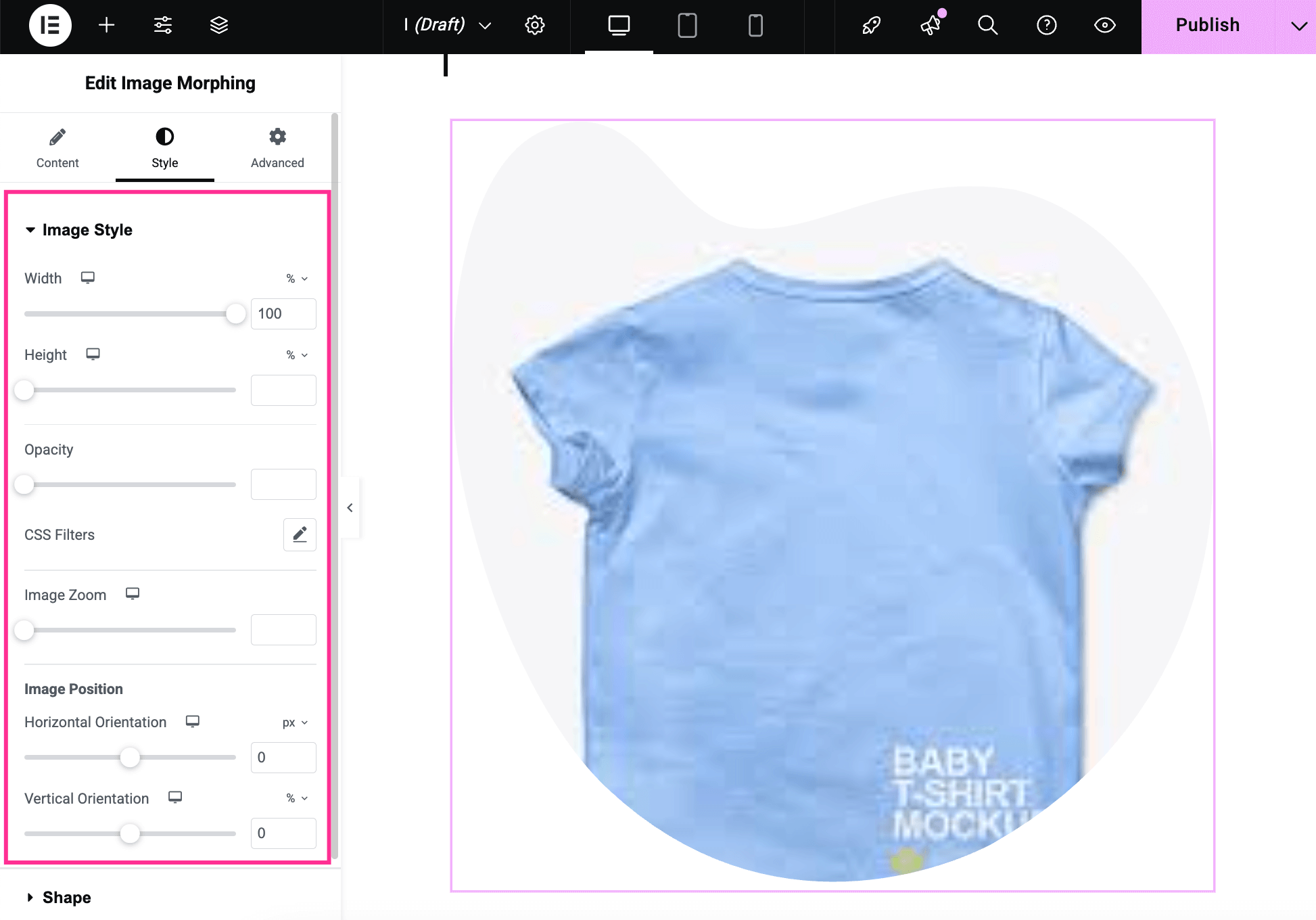 Adjust the style of Image morphing with ElementsKit