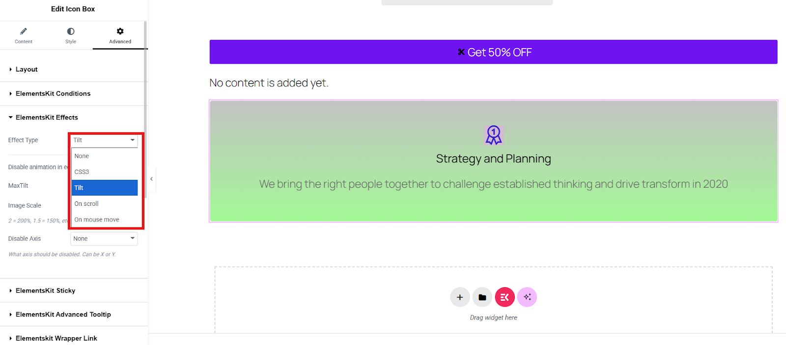 Add effects to icon box