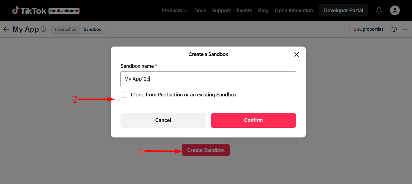 Click on the Create Sandbox button and type a sandbox name