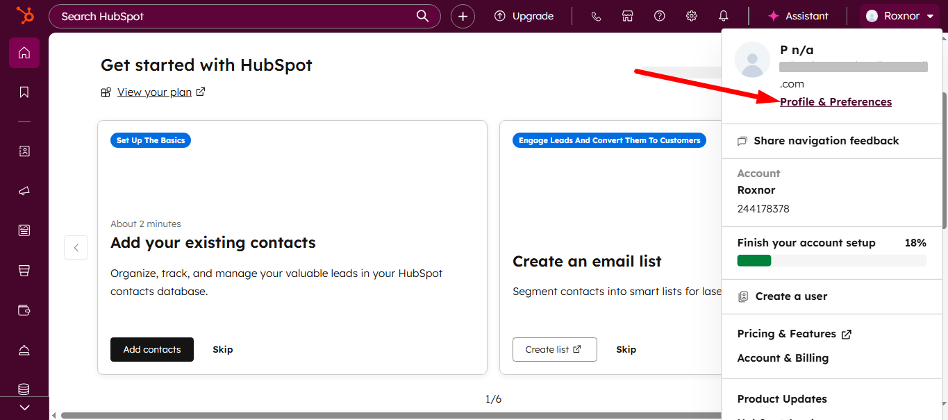 Click on the profile & preferences