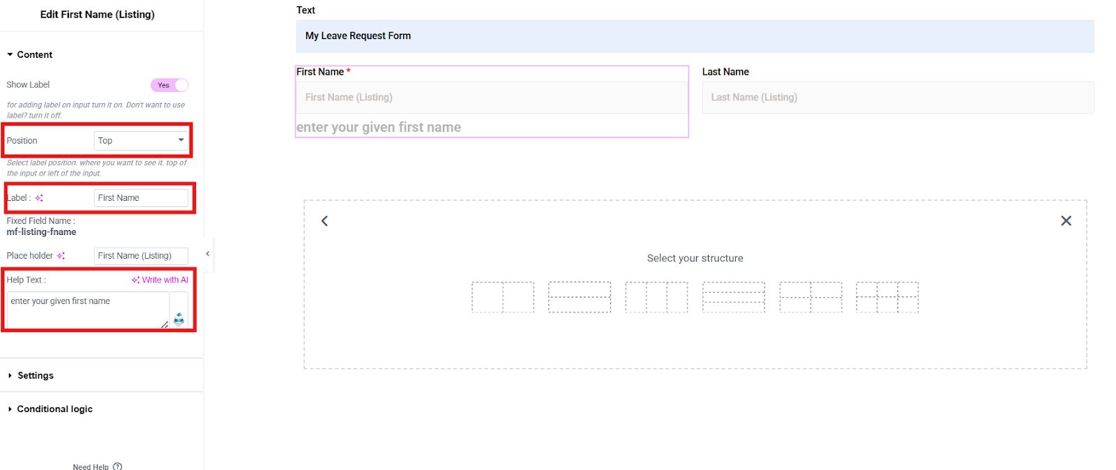 Customize leave request form